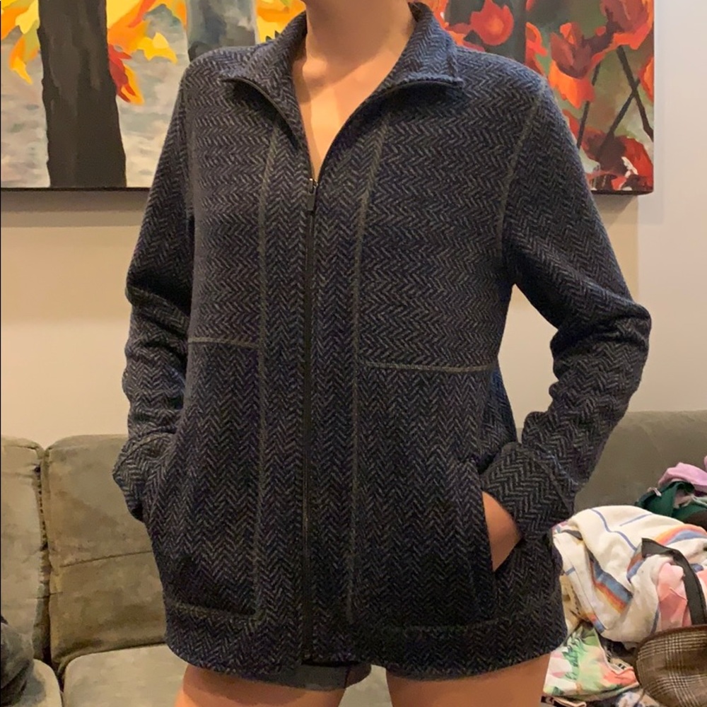 Talbots Cardigan with front zip Size M Navy Blue